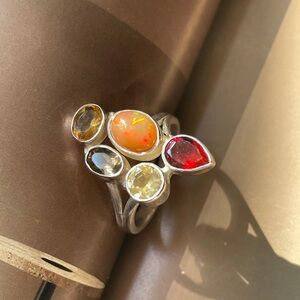 925 Sterling silver natural Gemstone ring, Opal & all!! US: 9 or adjustable